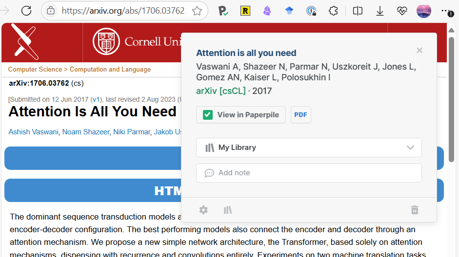 Paperpileの拡張機能から論文をクリップする